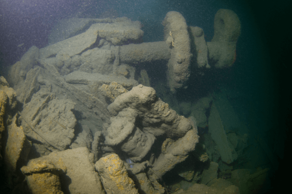 sunken vessel carrying naval sea mines