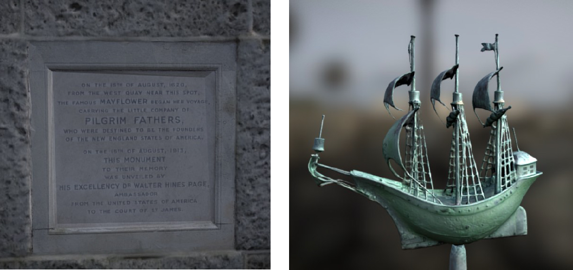 mayflower memorial plaque and bronze ship